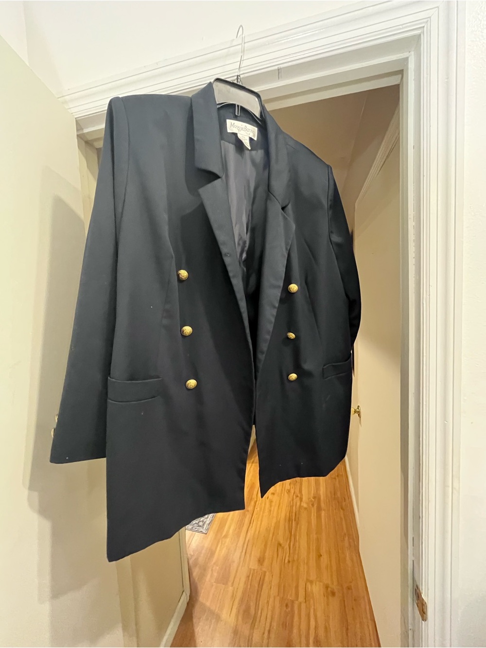 Maggie Barnes Black Double-Breasted Pea Coat with Gold Buttons